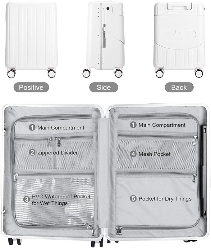 MRPLUM Ride On Luggage with Seat for Kids&Adults with Seat Belt,Hard Shell Lightweight Rolling Spinner Wheels Travel Luggage with TSA Lock,20 inch,White