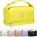 Women Gift, Personalized Makeup Bag with Handle, Initial Double Layer Cosmetic Bag with Makeup Brush Organizer, Cute Cosmetic Pouch for Women, Gifts for Friends Female Mom