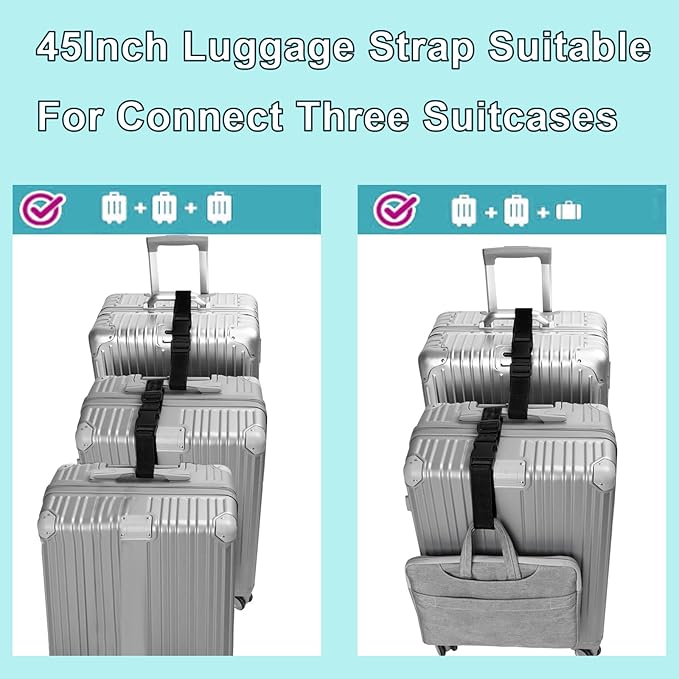 2Pack Luggage Straps Add Bag Luggages Straps to Connect Two Suitcases, Adjustable Luggage Belt Connector for Carry On, Travel Attachment Accessories for Connect Your 3 Luggages, Orange
