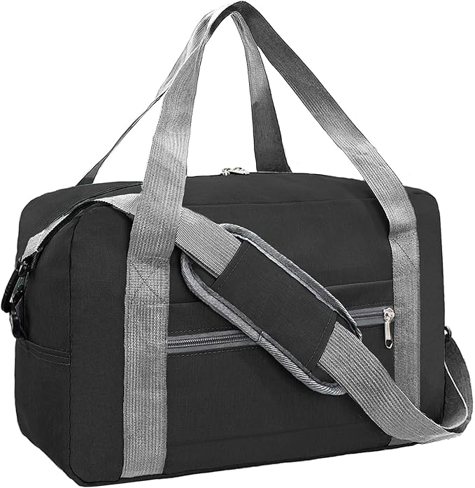 Foldable Carry on Luggage Bag 22x14x9 Personal Item Bag for Airplanes Travel Duffel Bag for Women and Men (40L, Black)