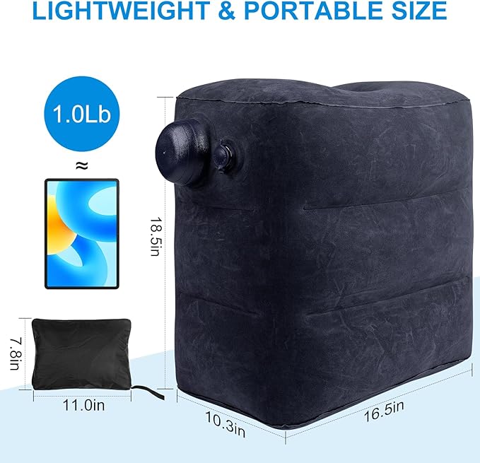 Inflatable Foot Rest Pillow for Travel,2 Pack Travel Foot Rest for Airplane Flights, Car Seat Foot Rest Pillow with Pump & Storage Bag Suitable for Office,Airplane,Train,Cars,Home (2Pack Navy)
