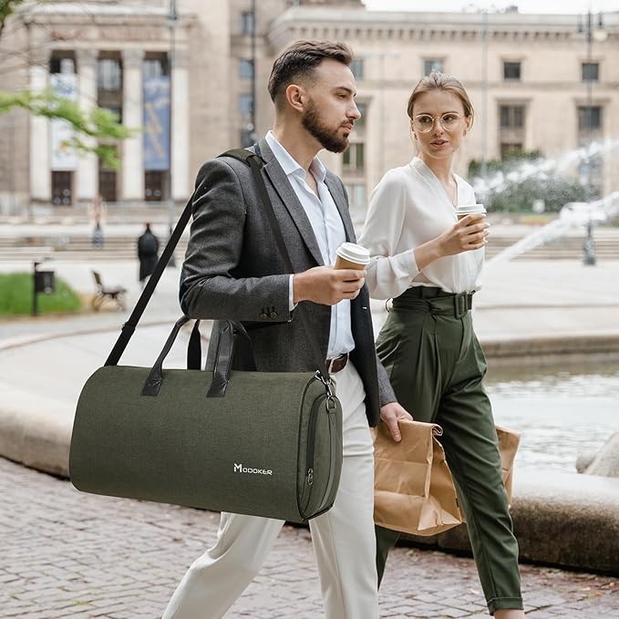 Convertible Garment Bag with Shoulder Strap, Modoker Carry on Garment Duffel Bag for Men Women - 2 in 1 Hanging Suitcase Suit Travel Bags,Forest Night