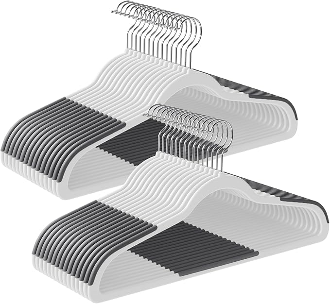SONGMICS Clothes Hangers, Pack of 30 Plastic Coat Hangers, Space-Saving, White and Dark Gray UCRP050W03