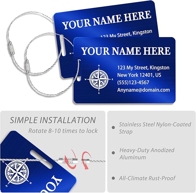 Personalized Luggage Tags for Suitcases (2/4/6/8 Pack) - Custom Engraved Metal Travel Tag, Customizable Pattern/Name/Text for Bags Backpacks Suitcases