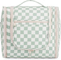 Narwey Checked Hanging Travel Toiletry Bag for Women, Travel Bag for Toiletries, Makeup Bag Organizer Cosmetic Bags Make Up Bags for Women (Mint Green Checkerboard)