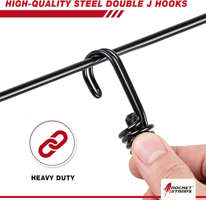 Ultimate Outdoor Bungee Cord Assortment - Heavy Duty Set of 12 Bungee Cords Double-J Hooks - Elastic Straps for Camping, Securing, and DIY and Multipurpose… (48")