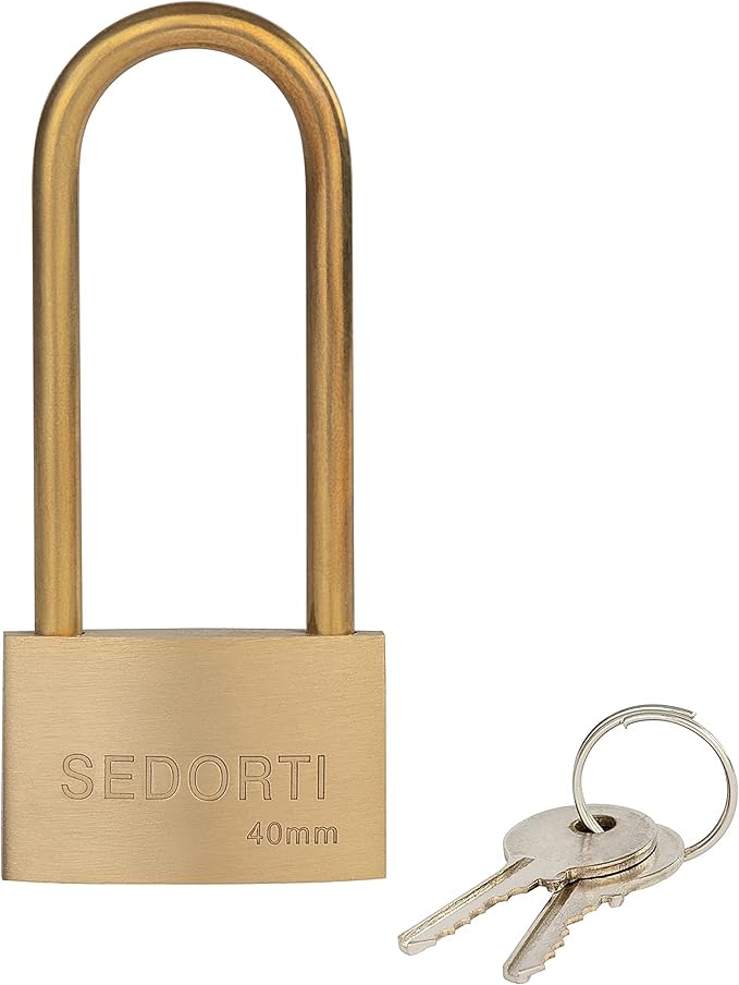 Weather Proof Lock, Keyed Alike Solid Brass Padlocks with Long Brass Shackle, Light Duty, 1-1/2" Wide Body, Marine Padlock, Anti Rust Lock, 2 Pack