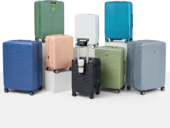 Hard Shell Suitcases Expandable Travel Luggage Sets 2 Piece, Carry on and Check in Luggage Lightweight Suitcase Set 2 Piece with Wheels Cup Holder Charger Built in (Bamboo Green, 20/28)