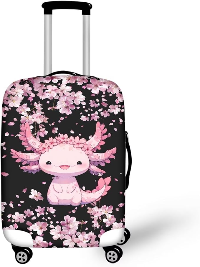 Cute Floral Axolotl Luggage Cover Travel Suitcase Protector Cover Zipper Closer for 30-32inch