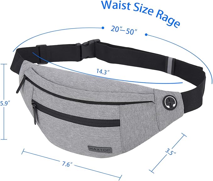 MAXTOP Large Crossbody Fanny Pack with 4-Zipper Pockets,Gifts for Enjoy Sports Festival Workout Traveling Running Casual Hands-Free Wallets Waist Pack Phone Bag Carrying All Phones