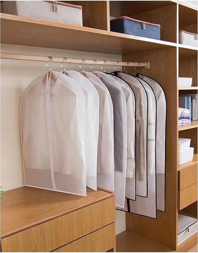 Hanging Garment Bags Hanging Clothes Bags (Set of 12) for Clothes Storage Bag with Zipper for Suit, Sweaters Travel Laundry Wardrobe Closet Garment Dust Cover Bags (White, 24'' x 48'')