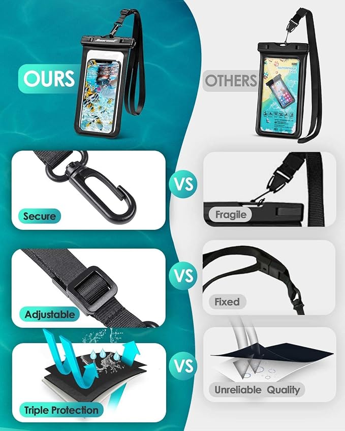 Hiearcool Universal Waterproof Case, Waterproof Phone Pouch Compatible for iPhone 16 15 14 13 Pro Max XS Plus Samsung Galaxy S22 Cellphone Up to 8.3", IPX8 Cellphone Beach Bag for Travel - 2 Pack