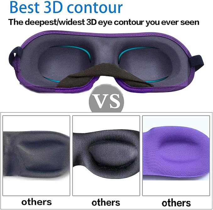 3D Eye mask for Sleeping,Machine Washable, Sleep Mask for Women, Blinder Blindfold Airplane (Black+Black)