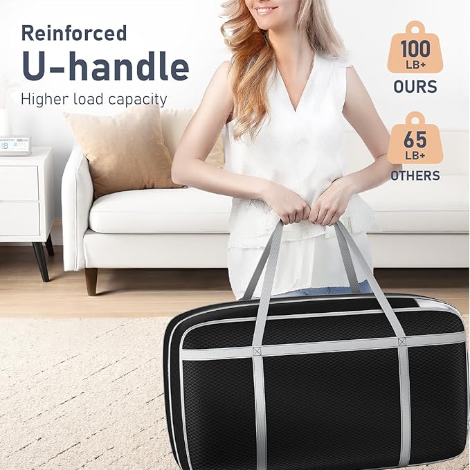 DIMJ Large Comforter Storage Bag with Handls, 100L Washable Blanket Storage, Compression Packing Totes Moving Bags With Zipper, Space Saving Containers For Pillow, Clothes, Bedding, 2 PCS