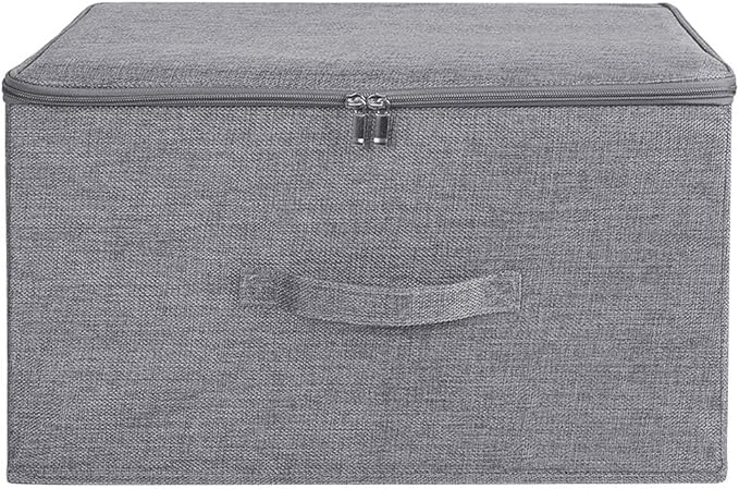 ANMINY 3PCS Storage Bins with Zipper Lids 51.9 Qt Lidded Fabric Storage Boxes Baskets Cubes with Handles Collapsible Washable Cotton Linen Closet Shelf Clothes Organizer - Gray, Extra Large