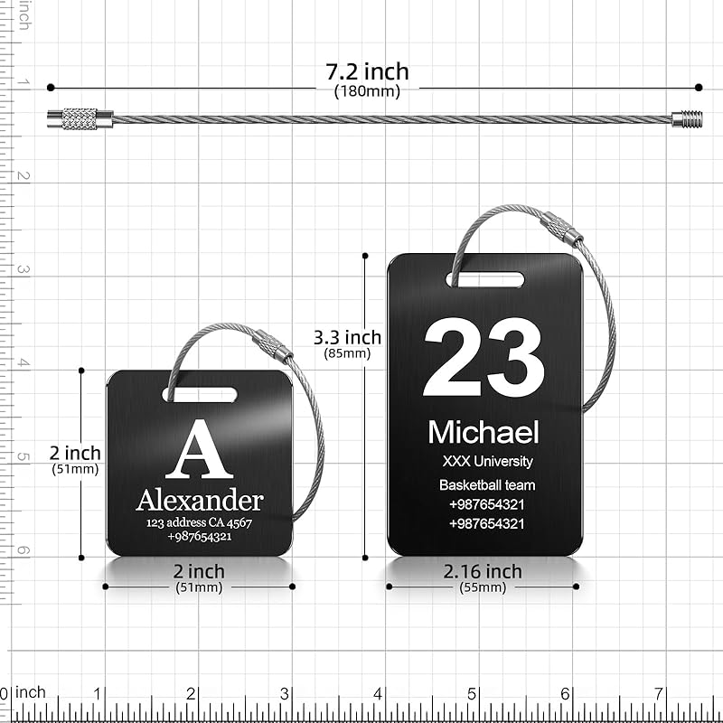 Customized Stainless Steel Luggage Tags: Personalize Your Suitcases, Backpacks, and Bags with Your Text - Custom Initial Text Name ID,Number 2"x3.3"