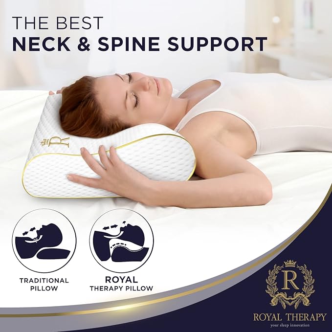 Royal Therapy 1-Pack Memory Foam Pillow, Medium-Firmness Cervical, Queen Contour Pillow, Orthopedic Pillow for Neck Support, Neck Pain, Side Sleepers, CertiPUR-US