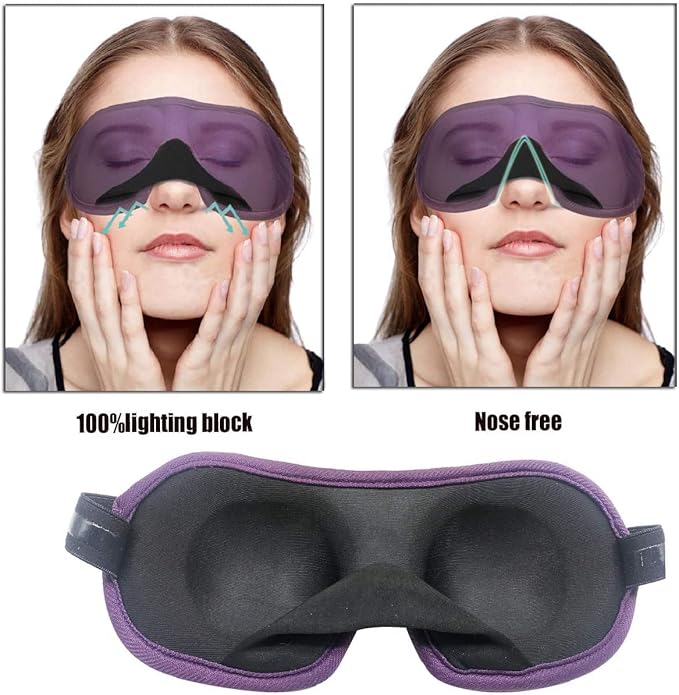 3D Eye mask for Sleeping,Machine Washable, Sleep Mask for Women, Blinder Blindfold Airplane (Black+Black)
