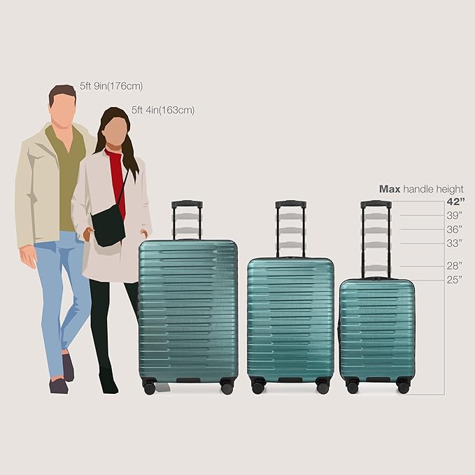 U.S. Traveler Boren Polycarbonate Hardside Rugged Travel Suitcase Luggage with 8 Spinner Wheels, Aluminum Handle, Teal, 3-Piece Set, USB Port in Carry-On
