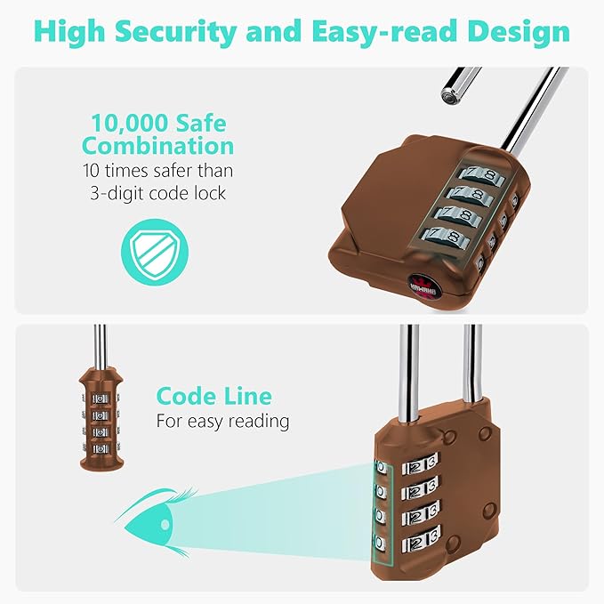 CL21MC 2.6 Inch Long Shackle Combination Lock, 4 Digit Combination Padlock Set Your own Combination for Gym Locker Lock, School, Gates, Doors, Toolbox, Hasps and Storage (Mocha Mousse (L) *1)