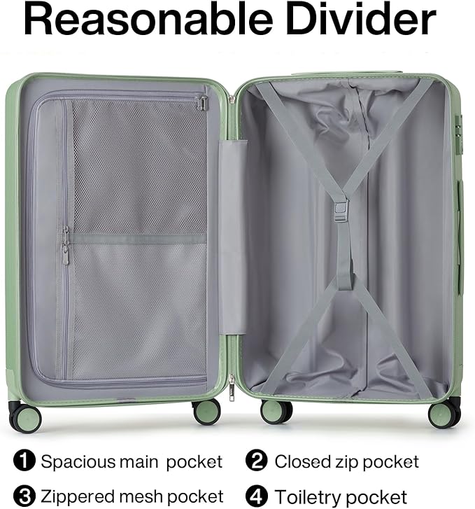 Hanke Luggage Sets 3 piece Carry On Luggage with Wheels PC Hard Shell Suitcases Lightweight Checked Travel Luggage Large Travel Suitcase Woman Men 20/24/29 Inch(Bamboo Green)