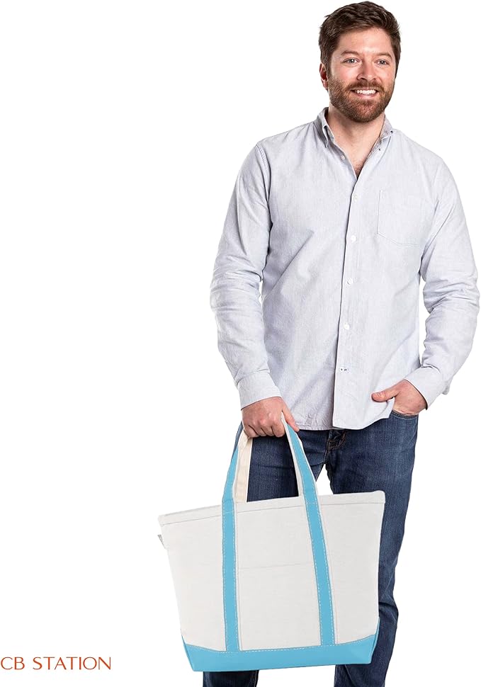 CB STATION Medium Classic Canvas Tote Bag for Women, Top Zipper Closure, Outer Pocket, Daily Essentials, Groceries, Traveling