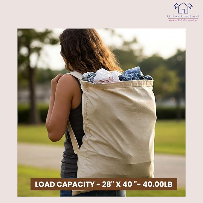 LFH Home Large Premium 100% Cotton Canvas Laundry Bag with Drawstring and Handles Heavy Duty, Multi-Use, and Washable for Home, Travel, College or Storage 24x36 (Pack of 6)-Natural