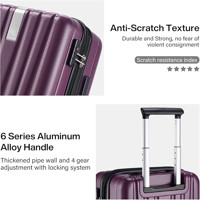 Hanke 20 Inch Expandable Carry on Luggage 22x14x9 Airline Approved Lightweight PC Hard Shell Suitcases with Wheels Tsa Luggage Rolling Suitcase Travel Luggage Bag for Weekender(Purple)