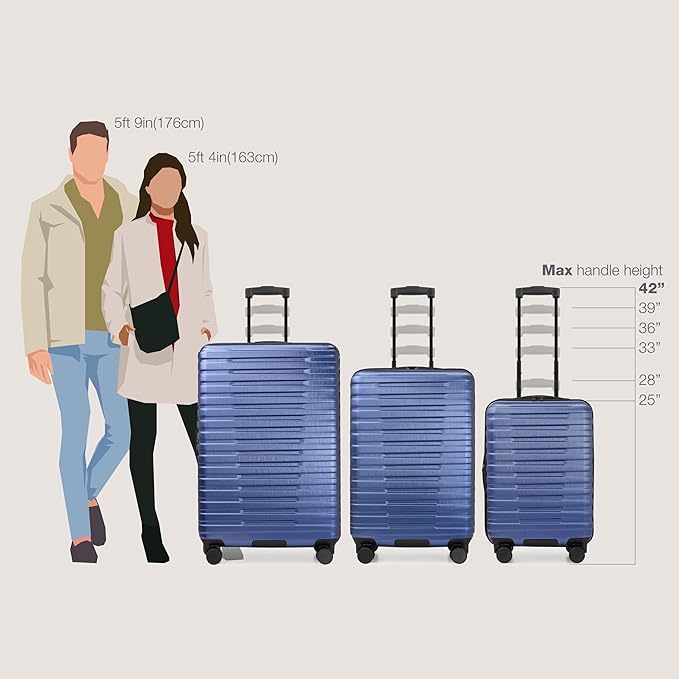 U.S. Traveler Boren Polycarbonate Hardside Rugged Travel Suitcase Luggage with 8 Spinner Wheels, Aluminum Handle, Navy, 2-Piece Set, USB Port in Carry-On
