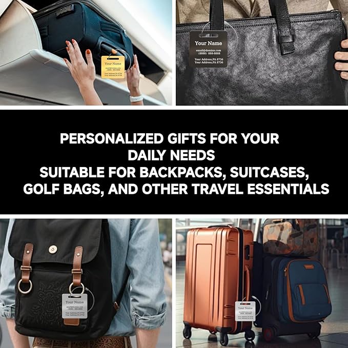 （2-Pack） Stainless Steel Custom Luggage Tags - Laser Engraved Personalized Travel Tags - Custom Name Identification Tags: for Suitcases, Backpacks, Bags and More (Blue)