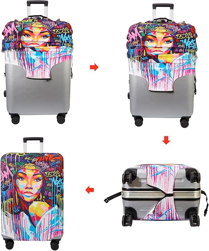 WUJIAONIAO Travel Luggage Cover Baggage Suitcase Cover Protector Skins 18-32 Inch (Graffiti A8, L (for 25-28 inch luggage))