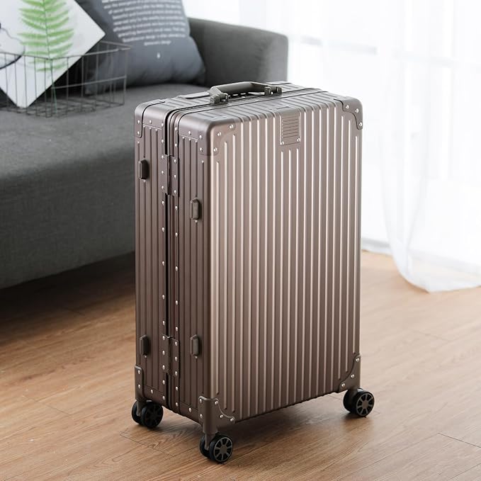 Metal All Aluminum Carry-on Luggage TSA Customs Lock Zipperless Silent Rotary Wheel Business Suitcase Aluminum Frame Set (titanium gold, 28 '')