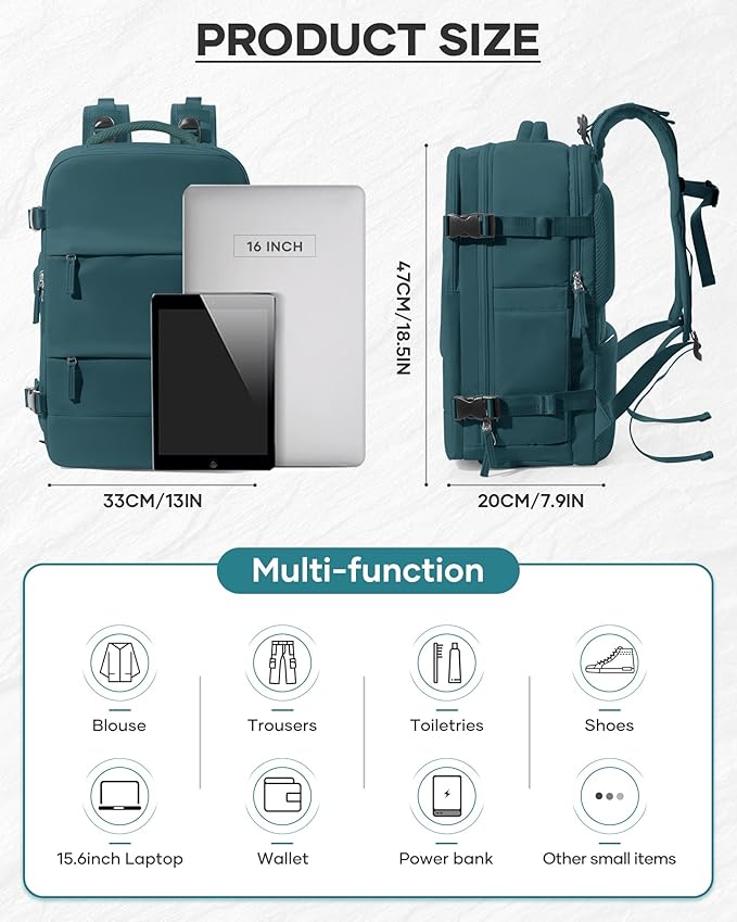 Vacuum Backpack Travel With Pump,Mochila De Viaje Compresion Al Vacio,Personal Item Travel Backpack With Vacuum System,Large Carry On Vacpack Backpacks For Women Men,Peacock Blue