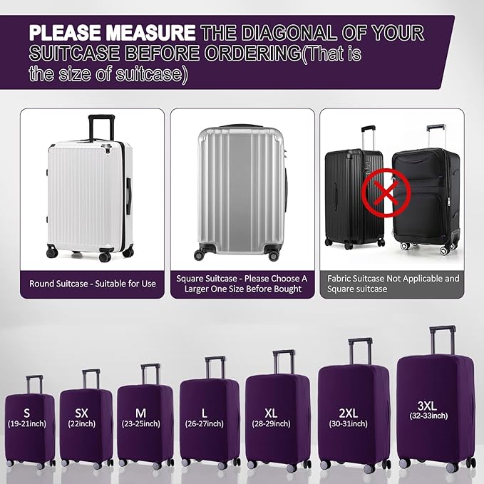 Travel Luggage Cover Suitcase Protector Scratch-Resistant Fit 19-31 Inch Suitcase, Not Included Suitcase (Purple, L(26-27 inch))