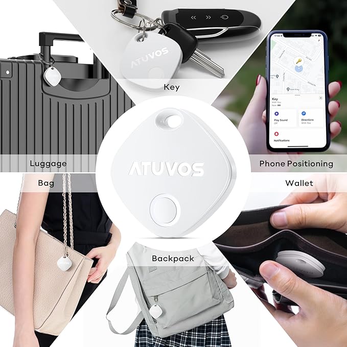ATUVOS Air Tracker Tags-2 Pack, Bluetooth Luggage Tracker & Keys Finder Works with Apple Find My (iOS Only), Item Finders for Suitcases, Wallets, Bags, Waterproof IP67, Replaceable Battery, Anti-Lost