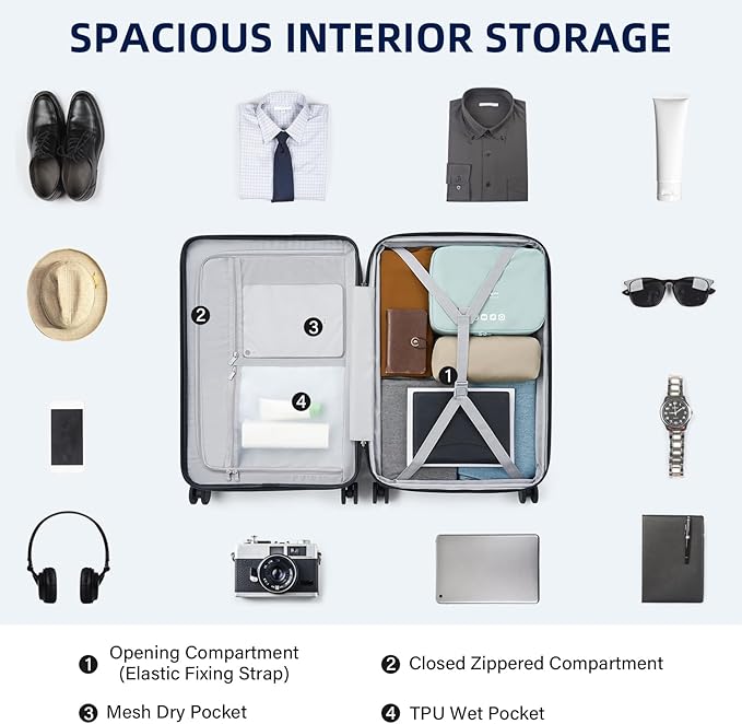 Hard Shell Suitcases Travel Expandable Luggage, 24 Inch Check in Luggage with Spinner Wheels Cup Holder Charger Built in, Checked Medium Suitcase Lightweight Suitcases, Interstellar Blue