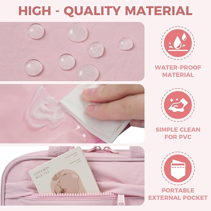 Toiletry Bag For women,Portable Hanging Organizer,4 Leakproof Compartment for full-sized Conditioner, Brushes Set, Makeup Accessories,Visible and easy to access.M-pink