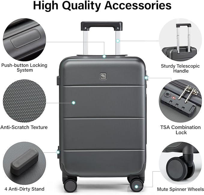Hanke 28 Inch Luggage with Spinner Wheels Large Travel Suitcase Tsa Hard Case Luggage for Women Men Rolling Checked Luggages(Graphite Grey)