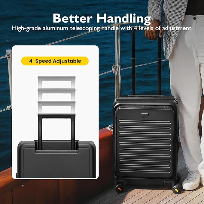 LEVEL8 Top Opening Carry on Luggage Expandable, Large Suitcases with Wheels Airline Approved, Hardside Luggage with Spinner Wheel for Men Women, 20 Inch, Black