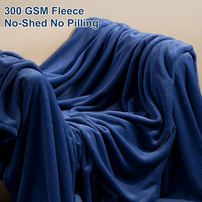 PHF Ultra Soft Fleece Blanket Twin Size, No Shed No Pilling Luxury Plush Cozy 300GSM Lightweight Blanket for Bed, Couch, Chair, Sofa Suitable for All Season, 66" x 90", Navy Blue