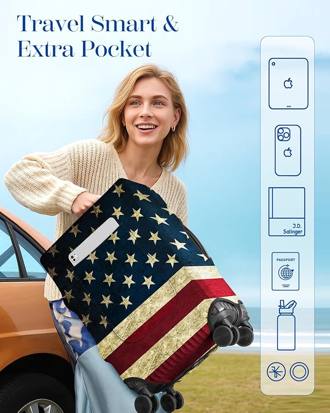 Slohif Luggage Cover for Suitcase Tsa Approved Protector - Luggage Sleeve Large Suit Case Cover Travel Stretch Baggage Case Protective Washable Fit 21-23 Inch Flag S