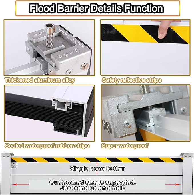 Reusable Flood Barrier, 3/4/5/6/7/8/9/10/11/12/13ft Long Heavy Duty Aluminum Water Barrier Shield for Sliding Glass Door/Driveway/Home Doorway, Removable Stopper Shield with Rubber(H 3.3ft