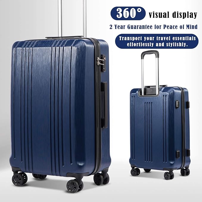 Coolife Luggage Expandable(only 28") Suitcase PC+ABS with TSA Lock Spinner 20in 24in 28in (navy, L(28IN))