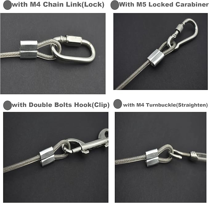 5 Pcs 4mm Wire 24 inch Vinyl Coated Stainless Steel Cable with Loops Short Wire Rope Lanyard Lock Security Chain Link for Outdoor Gates, Clear(4mm x 24inch)