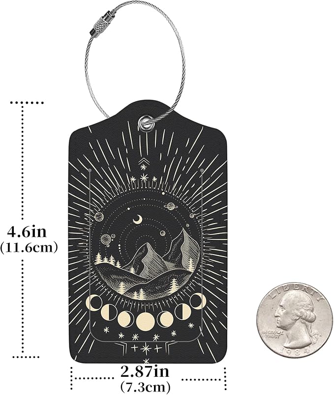 2 Pcs Luggage Tags for Suitcase, Cute Unique PU Leather Travel Bag Tag with Privacy Cover ID Label Address Card and Durable Metal Ring Suitable for Men Women Children Backpack,Mountain Range