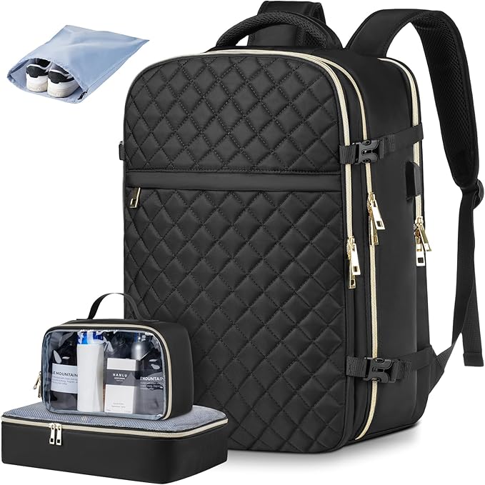 MOMUVO Travel Backpack for Women, Carry On Backpack Airline Approved with 3 Packing Cubes,Laptop Backpack with USB Charging Port, Casual Daypack for Weekender Business College, Large
