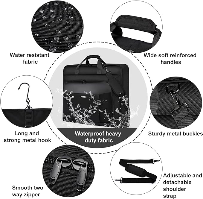 Garment Bag Travel Suit Bag for Men Large 40-Inch Carry on Garment Bag Up to 3 Suits for Business Trips,2 in 1 Hanging Suitcase Luggage Bags for Travel,Foldable Carry On Bag Fits 15.6Inch Laptop,Black