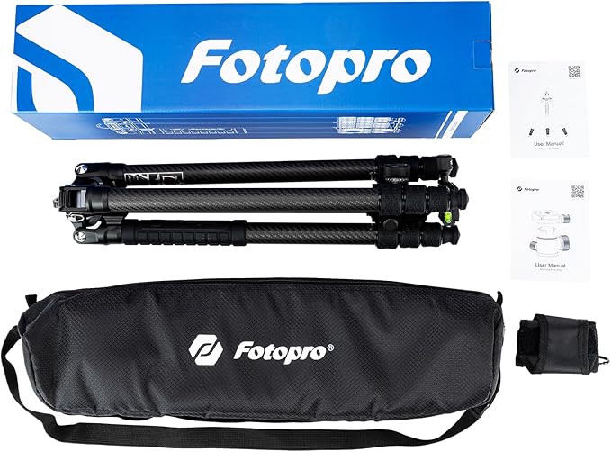Fotopro Carbon Fiber Tripod 64 Inch 360 Degree Ball Head Quick Release Plate Camera Tripod Compatible with Canon Nikon Sony DSLR Camcorder, Black