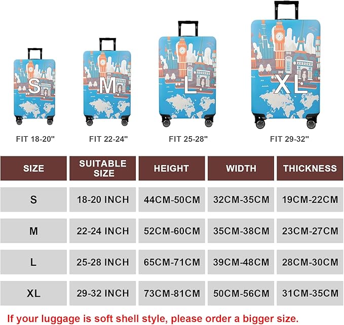 WUJIAONIAO Travel Luggage Cover Baggage Suitcase Cover Protector Skins 18-32 Inch (Eiffel Tower, L (for 25-28 inch luggage))