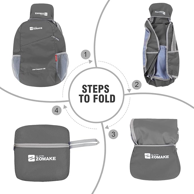 ZOMAKE Lightweight Packable Backpack 20L, Foldable Backpacks Small Daypack for Hiking Water Resistant Day Bag for Travel